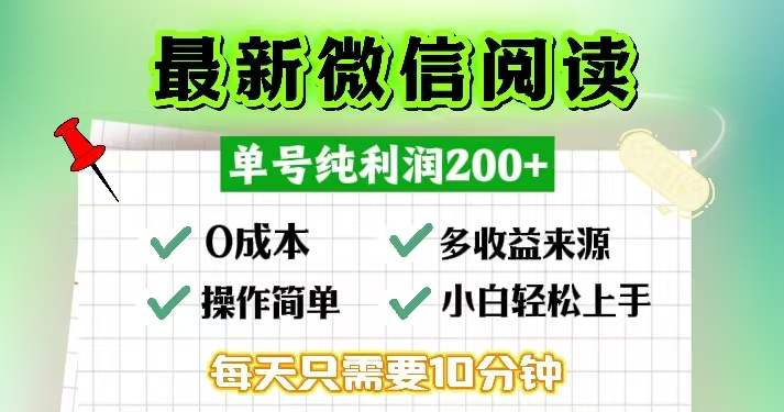 微信阅读最新玩法，每天十分钟，单号一天200+，简单0零成本，当日提现-优创项目网