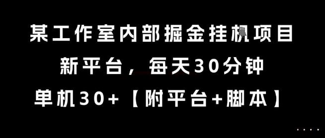 某工作室内部掘金挂G项目，新平台，每天30分钟，单机30+【揭秘】-优创项目网