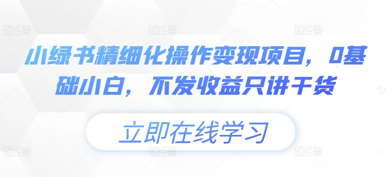 小绿书精细化操作变现项目，0基础小白，不发收益只讲干货-优创项目网