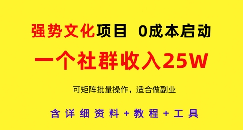 强势文化项目，一个社群收入25个W，0成本启动，可矩阵批量操作，原创详细实操教程-优创项目网