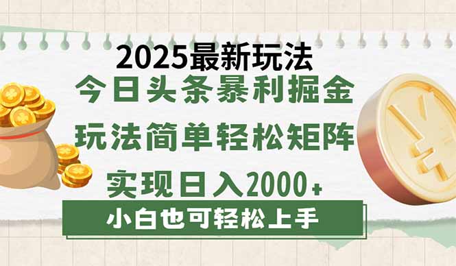 今日头条2025最新玩法，思路简单，复制粘贴，轻松实现矩阵日入2000+-优创项目网