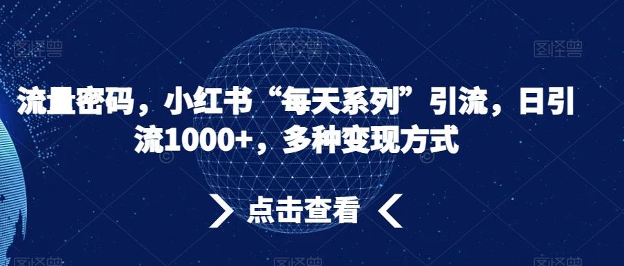 流量密码，小红书“每天系列”引流，日引流1000+，多种变现方式【揭秘】-优创项目网