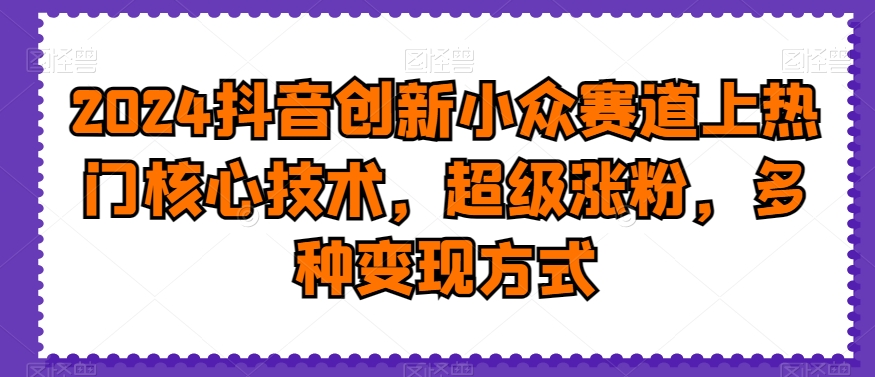 2024抖音创新小众赛道上热门核心技术，超级涨粉，多种变现方式【揭秘】-优创项目网