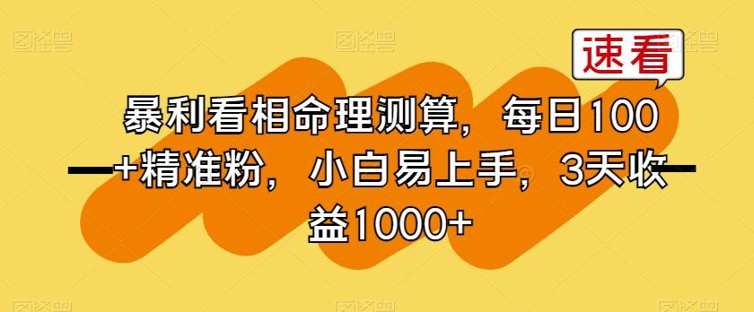 暴利看相命理测算，每日100+精准粉，小白易上手，3天收益1000+【揭秘】-优创项目网