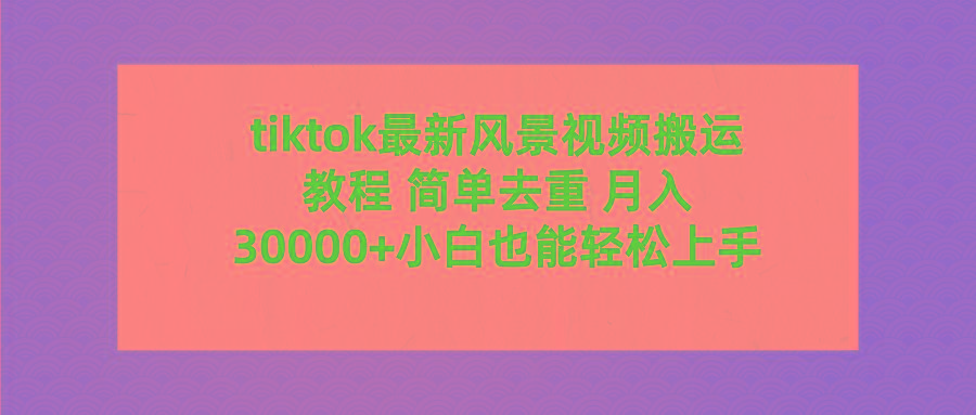 (9804期)tiktok最新风景视频搬运教程 简单去重 月入30000+附全套工具-优创项目网