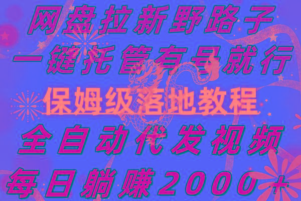 网盘拉新野路子，一键托管有号就行，全自动代发视频，每日躺赚2000＋，...-优创项目网