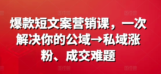 爆款短文案营销课，一次解决你的公域→私域涨粉、成交难题-优创项目网
