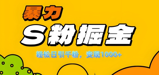 单人单机日引千粉，变现1k+，S粉流量掘金计划攻略【揭秘】-优创项目网