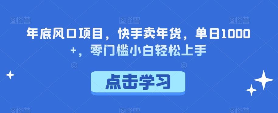 年底风口项目，快手卖年货，单日1000+，零门槛小白轻松上手-优创项目网