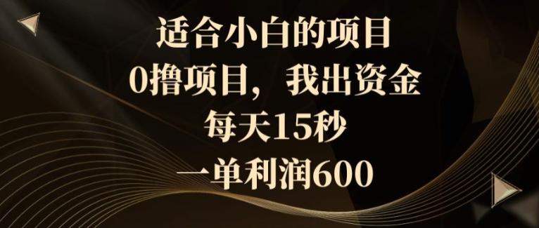 适合小白的项目，0撸项目，我出资金，每天15秒，一单利润600-优创项目网