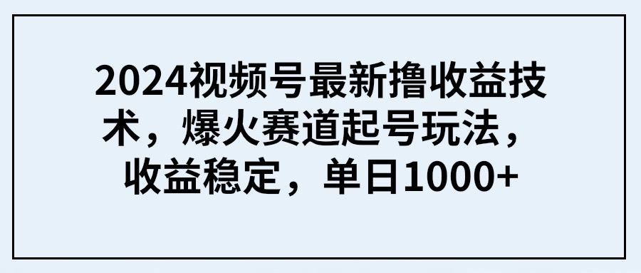(9651期) 2024视频号最新撸收益技术，爆火赛道起号玩法，收益稳定，单日1000+-优创项目网