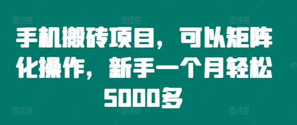 手机搬砖项目，可以矩阵化操作，新手一个月轻松5000多-优创项目网