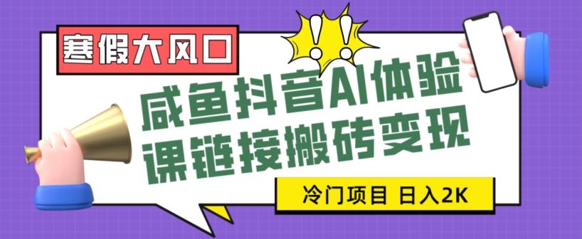 寒假大风口咸鱼抖音AI体验课链接搬砖变现，全网首发冷门项目，小白可日入2K+【揭秘】-优创项目网