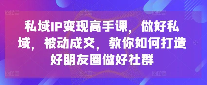 私域IP变现高手课，做好私域，被动成交，教你如何打造好朋友圈做好社群-优创项目网