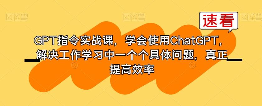 GPT指令实战课，学会使用ChatGPT，解决工作学习中一个个具体问题，真正提高效率-优创项目网