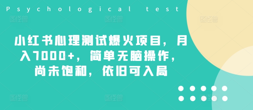 小红书心理测试爆火项目，月入7000+，简单无脑操作，尚未饱和，依旧可入局-优创项目网