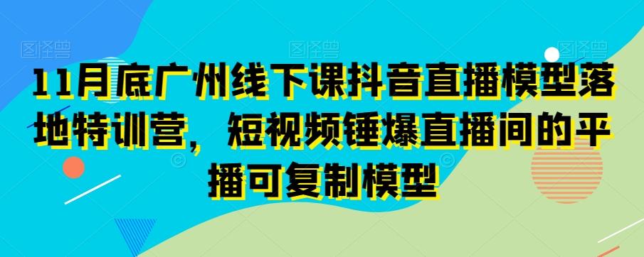 11月底广州线下课抖音直播模型落地特训营，短视频锤爆直播间的平播可复制模型-优创项目网