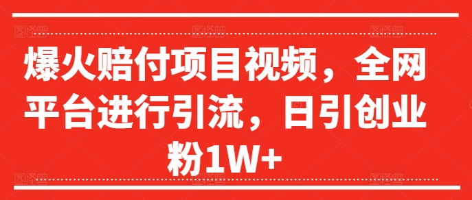 爆火赔付项目视频，全网平台进行引流，日引创业粉1W+【揭秘】-优创项目网