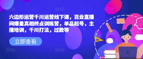 六边形运营千川运营线下课，百业直播间爆量真相终点训练营，单品起号，主播培训，千川打法，过款等-优创项目网