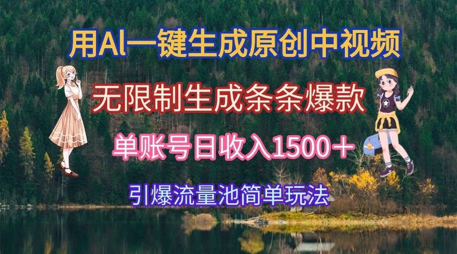 用Al一键生成原创中视频，无限制生成条条爆款，单账号日收入1500＋引爆...-优创项目网