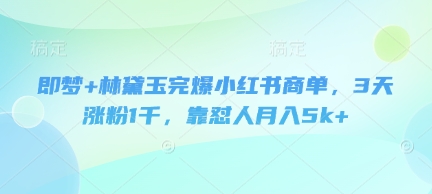 即梦+林黛玉完爆小红书商单，3天涨粉1千，靠怼人月入5k+-优创项目网
