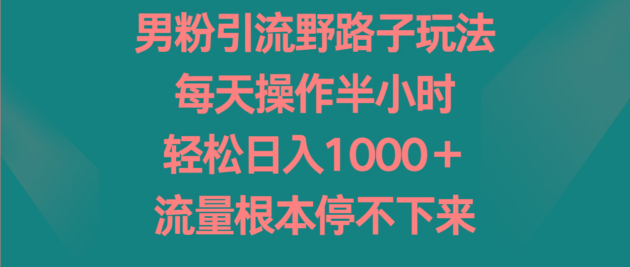 男粉引流野路子玩法，每天操作半小时轻松日入1000＋，流量根本停不下来-优创项目网