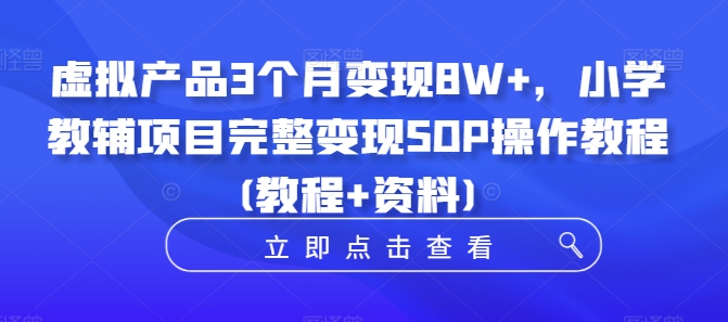 虚拟产品3个月变现8W+，小学教辅项目完整变现SOP操作教程(教程+资料)-优创项目网
