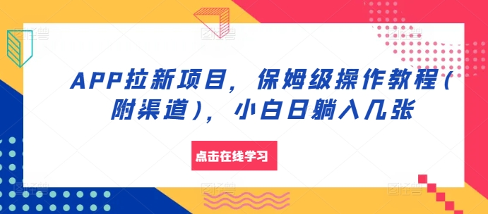 APP拉新项目，保姆级操作教程(附渠道)，小白日躺入几张【揭秘】-优创项目网