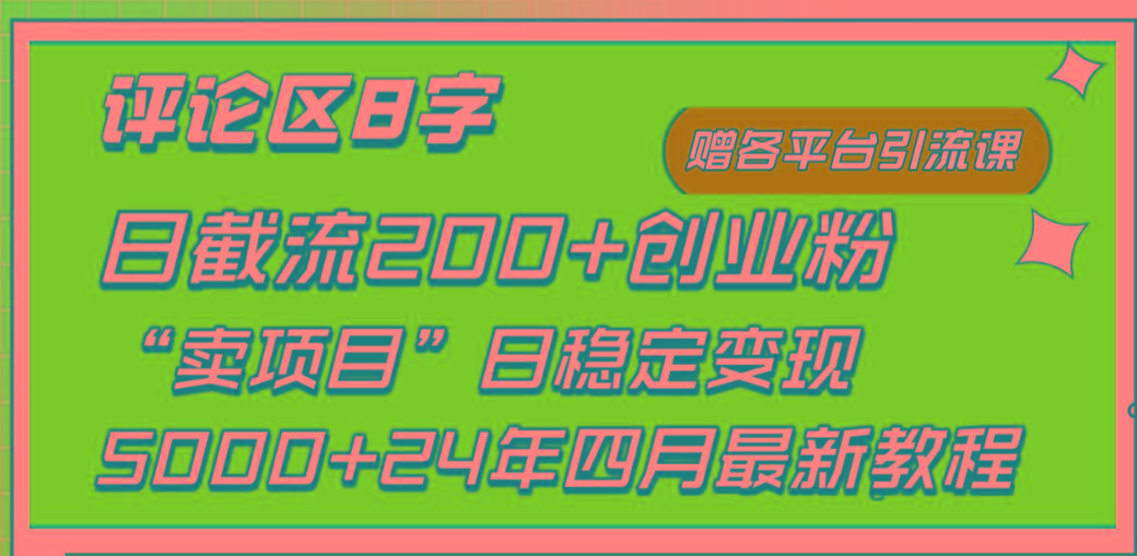 (9851期)评论区8字日载流200+创业粉  日稳定变现5000+24年四月最新教程！-优创项目网