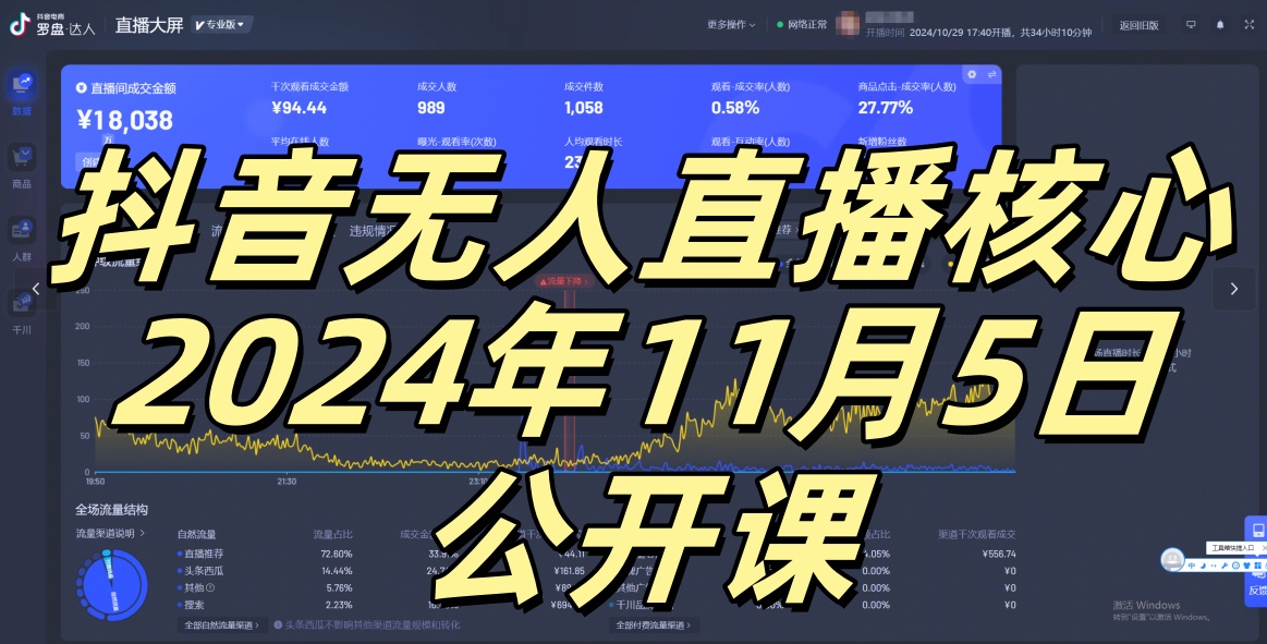 抖音无人直播核心公开课，咸鱼翻身小白可做带有睡后收入月入过万太简单【揭秘】-优创项目网