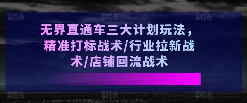 无界直通车三大计划玩法，精准打标战术/行业拉新战术/店铺回流战术-优创项目网