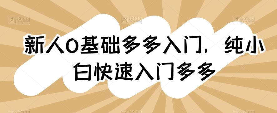 新人0基础多多入门，​纯小白快速入门多多-优创项目网