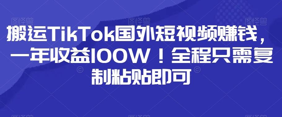 搬运TikTok国外短视频赚钱，一年收益100W！全程只需复制粘贴即可-优创项目网
