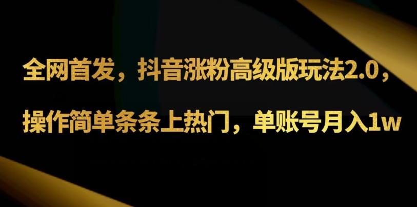 抖音涨粉高级版玩法3.0，操作简单条条上热门，单账号月入1w可批量矩阵（附1500素材）-优创项目网