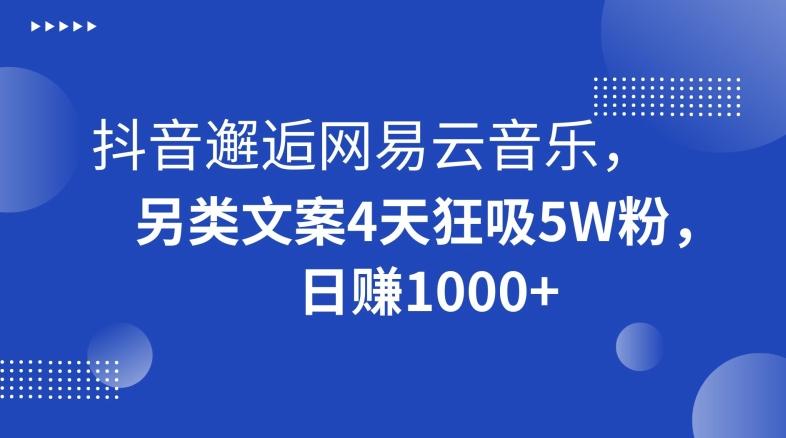 抖音邂逅网易云音乐，另类文案4天狂吸5W粉，日赚1000+【揭秘】-优创项目网