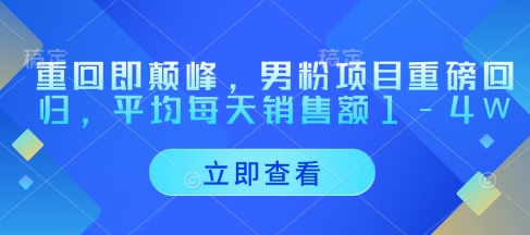 重回即颠峰，男粉项目重磅回归，平均每天销售额1-4W-优创项目网