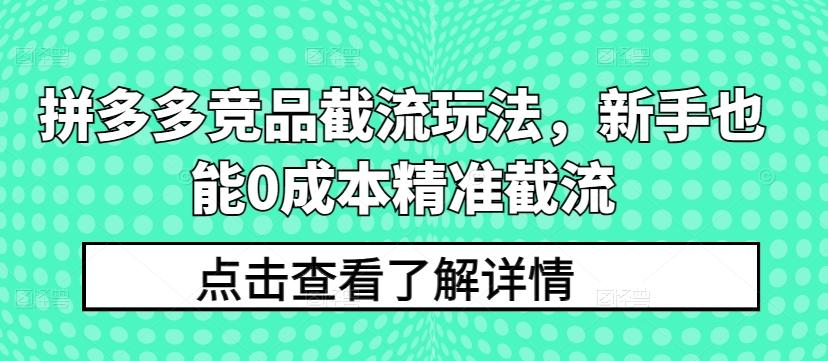 拼多多竞品截流玩法，新手也能0成本精准截流-优创项目网