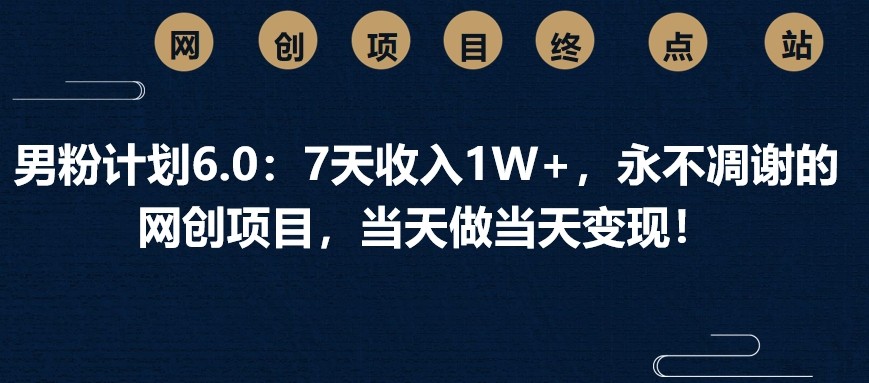 男粉计划6.0：7天收入1W+，永不凋谢的网创项目，当天做当天变现！-优创项目网