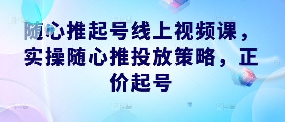 随心推起号线上视频课，实操随心推投放策略，正价起号-优创项目网