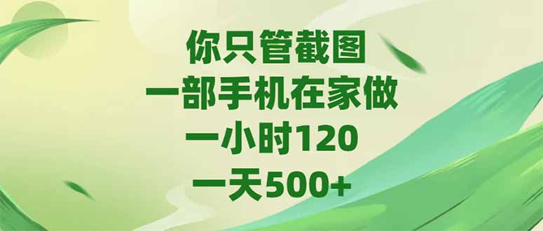 你只管截图，一部手机在家做，一小时120，-天500+-优创项目网