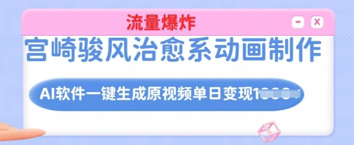 宫崎骏风治愈系动画制作，AI软件一键生成原创视频流量爆炸，单日变现多张，详细实操流程-优创项目网