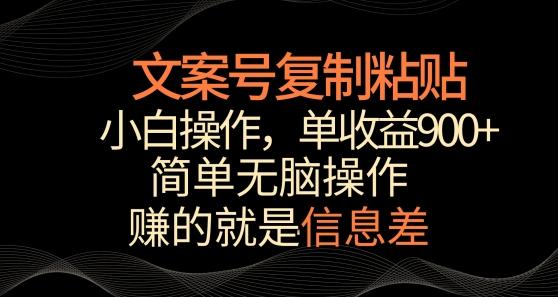 文案号掘金，简单复制粘贴，小白操作，单作品收益900+【揭秘】-优创项目网
