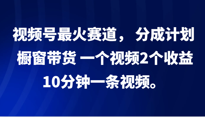 视频号最火赛道， 分成计划， 橱窗带货，一个视频2个收益，10分钟一条视频。-优创项目网