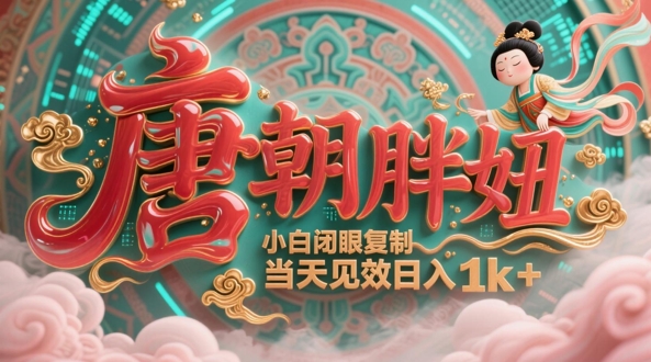 用AI克隆“唐朝胖妞”日更3条，平台疯狂推流，小白闭眼复制，当天见效，日入1k+-优创项目网
