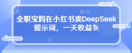 全职宝妈在小红书卖DeepSeek提示词，一天收益1k-优创项目网