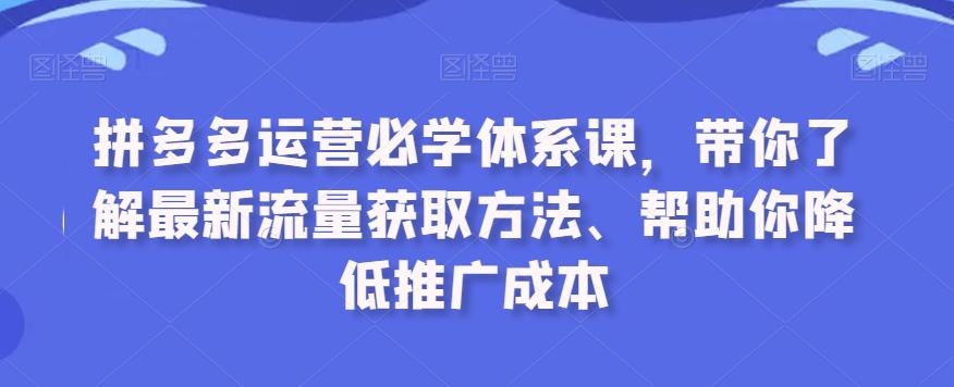 拼多多运营必学体系课，带你了解最新流量获取方法、帮助你降低推广成本-优创项目网
