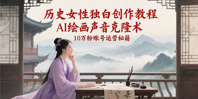 历史女性独白创作教程，AI绘画声音克隆术，10万粉账号运营秘籍-优创项目网