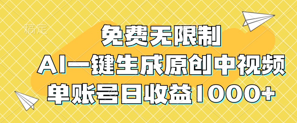 免费无限制，AI一键生成原创中视频，单账号日收益1000+-优创项目网