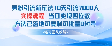 男粉引流新玩法10天引流7000人当日变现四位数可复制可批量0封号-优创项目网