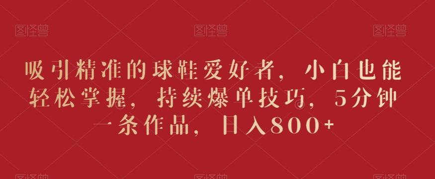 吸引精准的球鞋爱好者，小白也能轻松掌握，持续爆单技巧，5分钟一条作品，日入800+【揭秘】-优创项目网